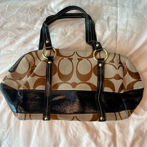 Coach Signature Jacquard Stripe Leather Shoulder Bag Satchel